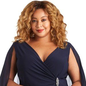 R&M Richards Navy Chiffon Duster Cape Dress, Size 14